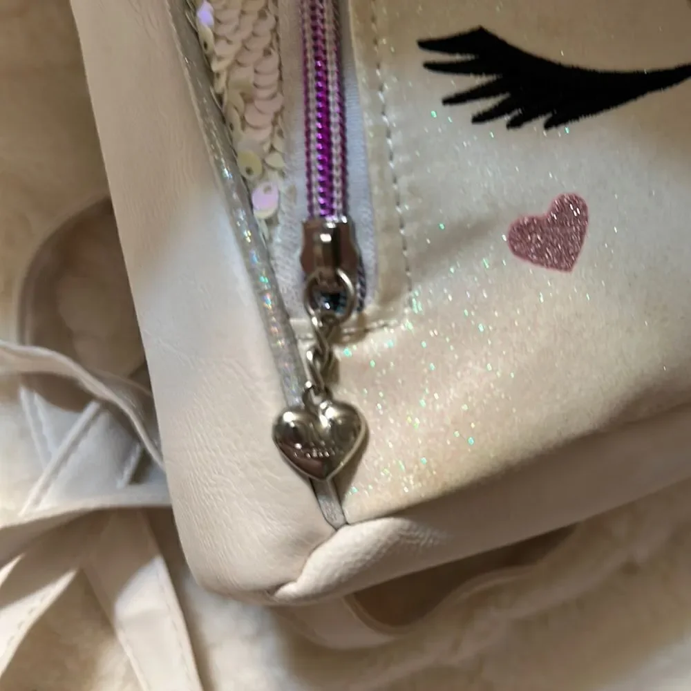 OMG White Rainbow Sequined Faux Leather Kitty Mini Backpack